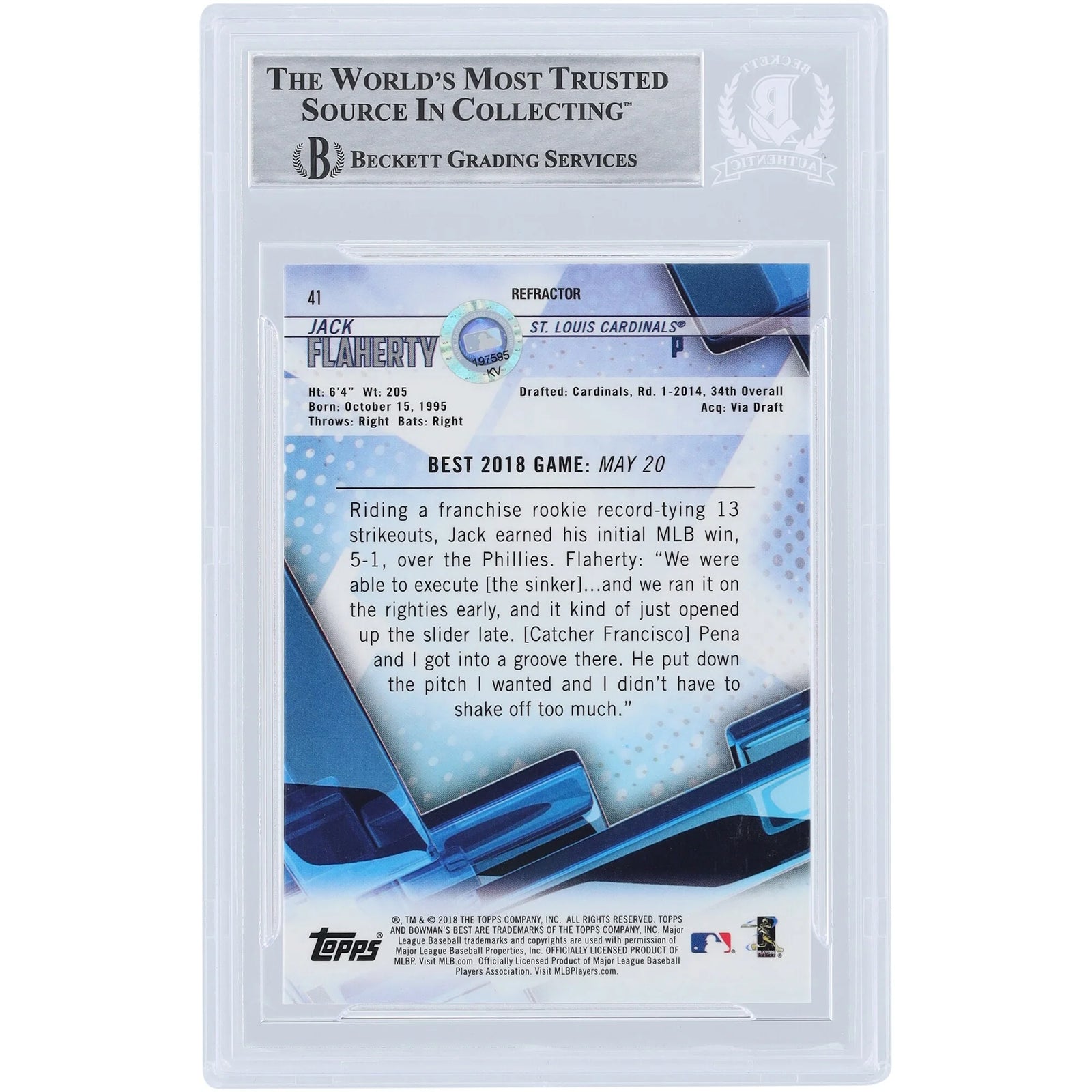 Jack Flaherty Signed 2018 Bowman's Best Refractors #41 Rookie Card | Authenticated