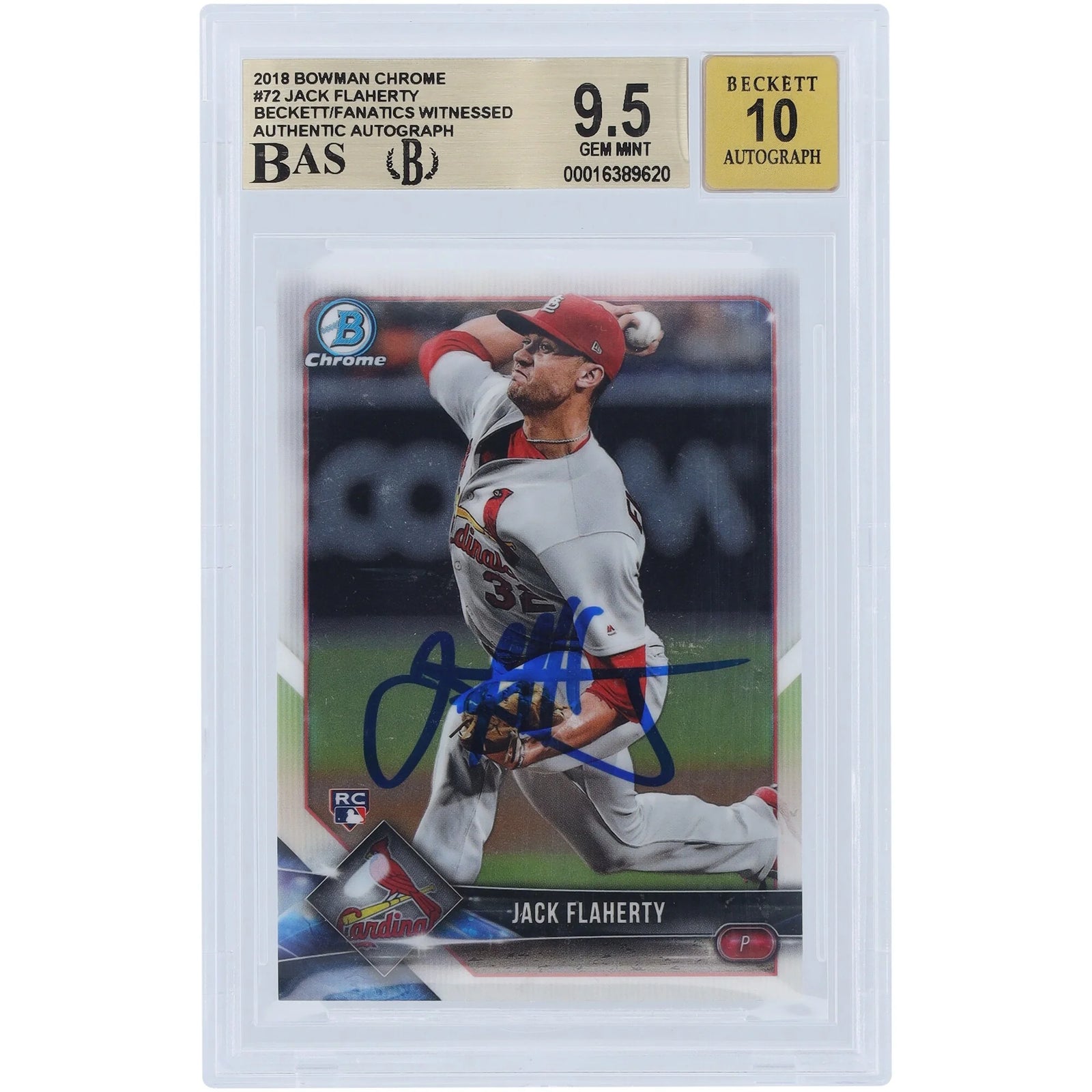 Jack Flaherty Signed 2018 Bowman Chrome #72 Rookie Card | Beckett 9.5