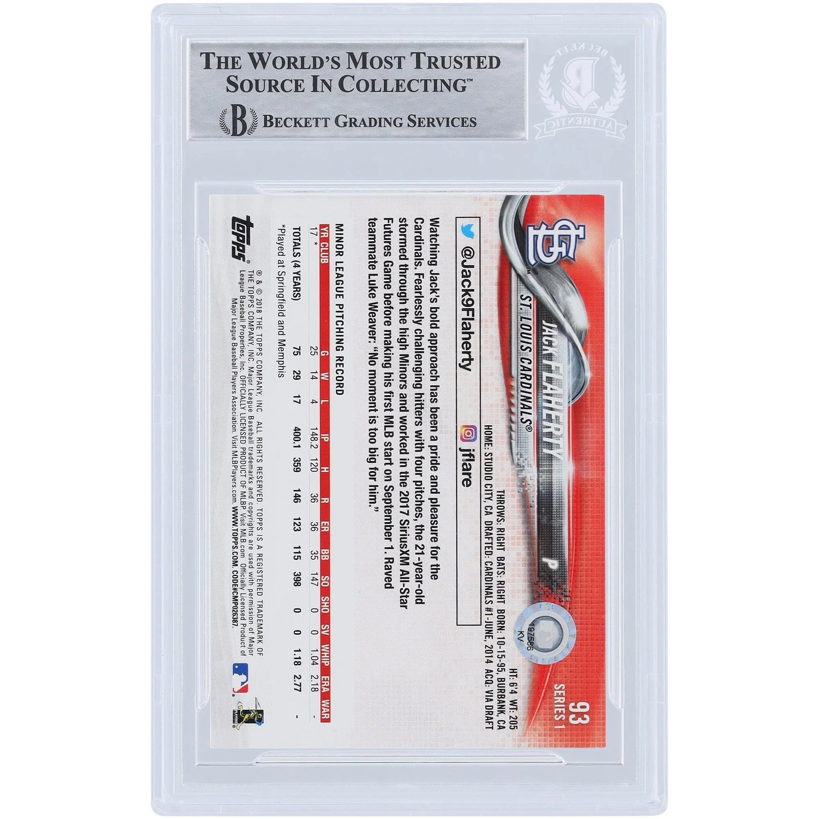 Jack Flaherty Signed 2018 Topps #93 Rookie Card | Beckett Authenticated