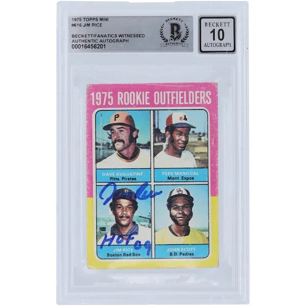 Jim Rice Signed 1975 Topps #616 Rookie Card | Graded 10 with HOF 09 Inscription