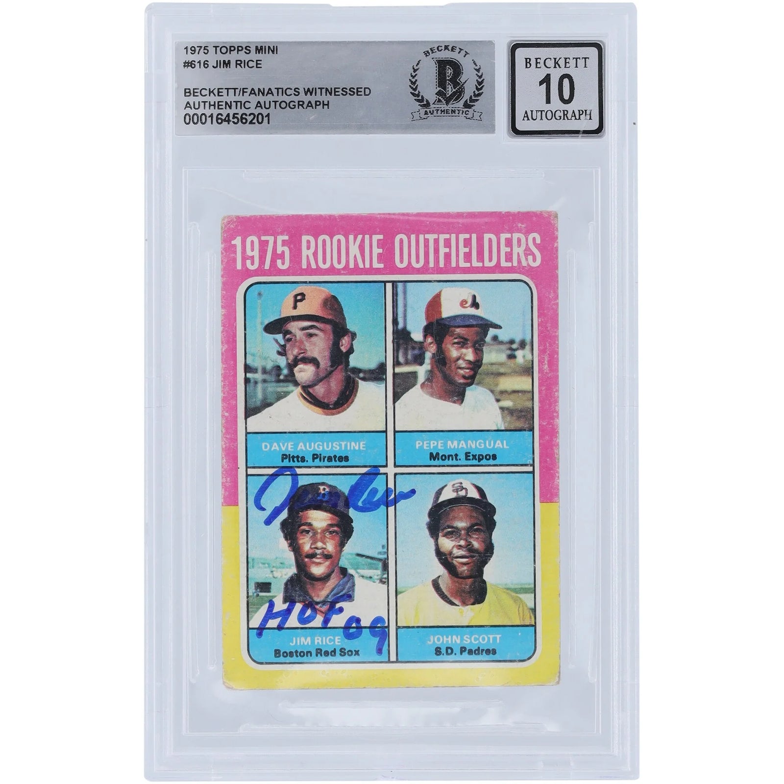 Jim Rice Signed 1975 Topps #616 Rookie Card | Graded 10 with HOF 09 Inscription