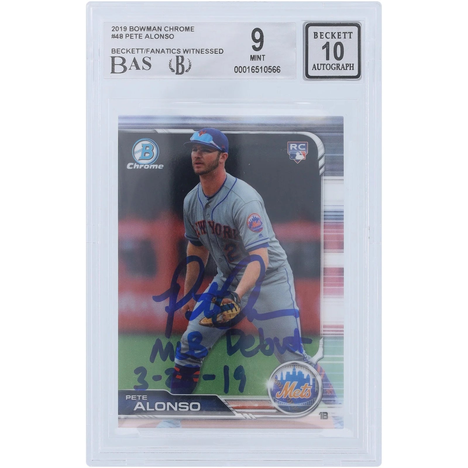 Pete Alonso Signed 2019 Bowman Chrome #48 Rookie Card | MLB Debut Inscription