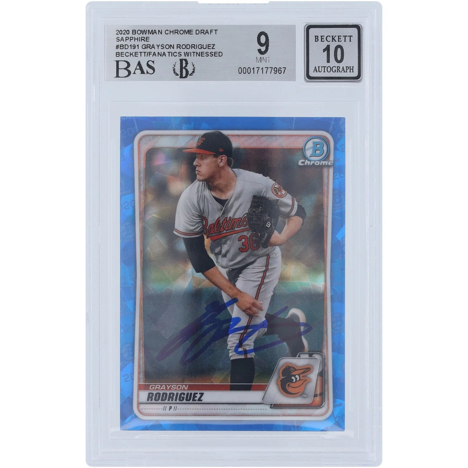 Grayson Rodriguez Signed 2020 Bowman Chrome Draft Sapphire #BD-191 | Beckett Authenticated
