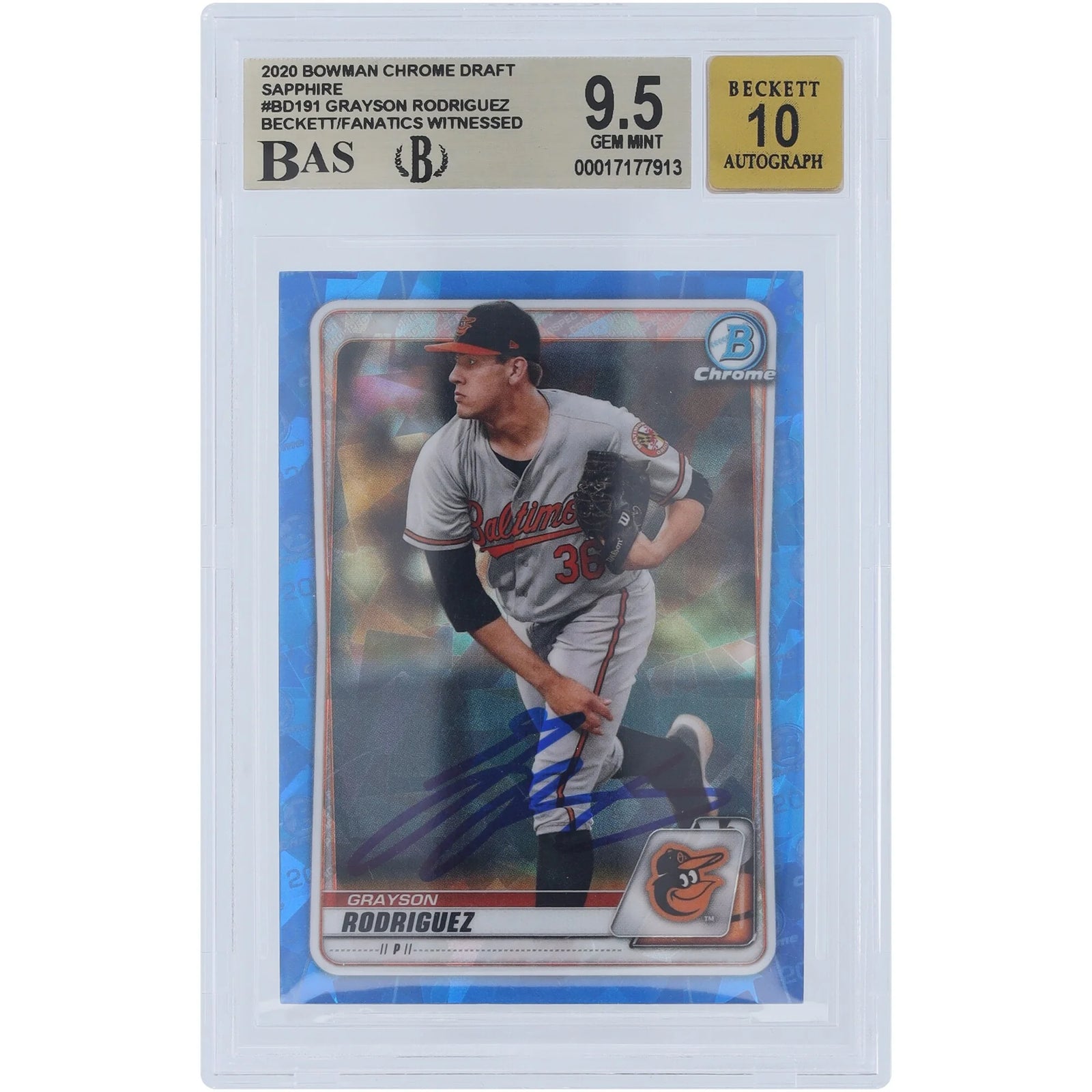 Grayson Rodriguez Signed 2020 Bowman Chrome Draft Sapphire #BD-191 | Beckett Authenticated