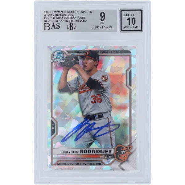 Grayson Rodriguez Signed 2021 Bowman Chrome Prospects Atomic Refractor #BCP-118