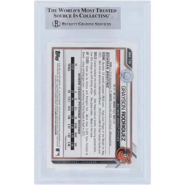 Grayson Rodriguez Baltimore Orioles Autographed 2021 Bowman Chrome Draft Sapphire #BDC-136 Beckett Fanatics Witnessed Authenticated Card - F3