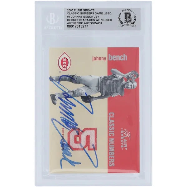 Johnny Bench Signed 2003 Fleer Flair Greats Jersey Relic Card | Beckett Authenticated