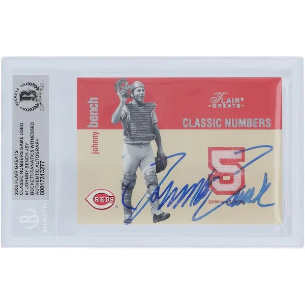 Johnny Bench Signed 2003 Fleer Flair Greats Jersey Relic Card | Beckett Authenticated