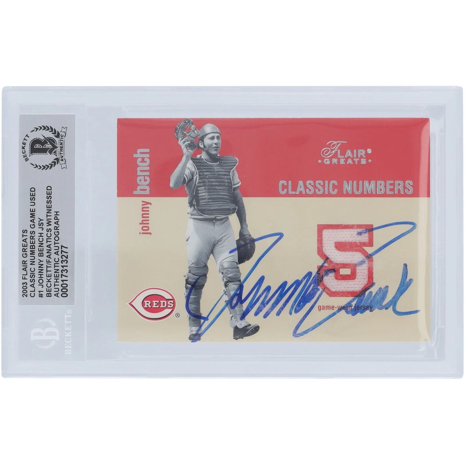Johnny Bench Signed 2003 Fleer Flair Greats Jersey Relic Card | Beckett Authenticated