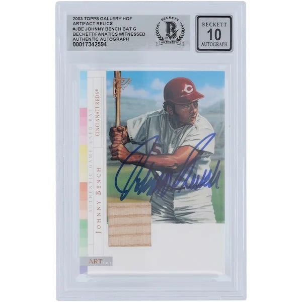 Johnny Bench Signed 2003 Topps Gallery Artifacts Bat Relic Card | Beckett 10