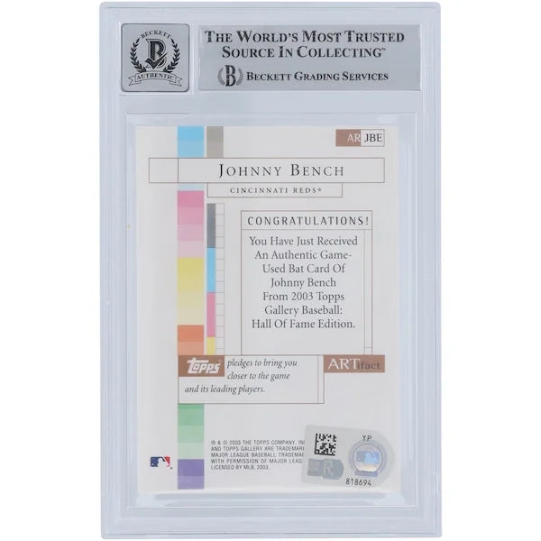 Johnny Bench Signed 2003 Topps Gallery Artifacts Bat Relic Card | Beckett 10