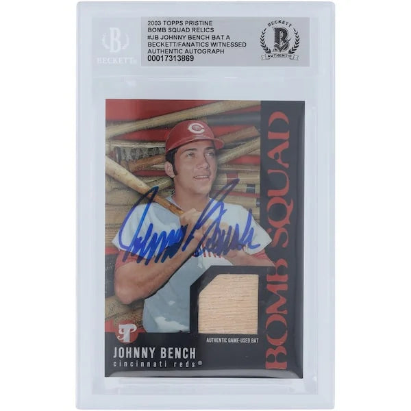 Johnny Bench Signed 2003 Topps Pristine Bomb Squad Bat Relic Card | Beckett Authenticated