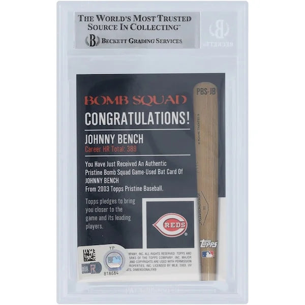 Johnny Bench Signed 2003 Topps Pristine Bomb Squad Bat Relic Card | Beckett Authenticated