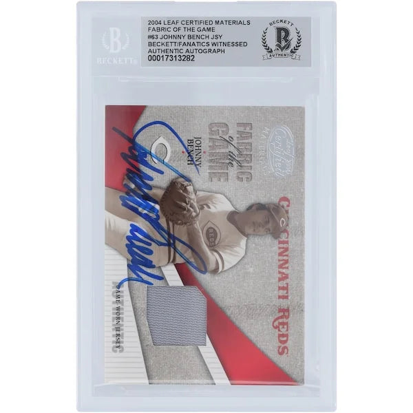 Johnny Bench Signed 2004 Donruss Leaf Certified Materials Card | #FG-JB #/100