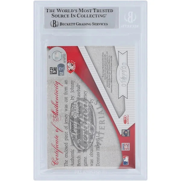 Johnny Bench Signed 2004 Donruss Leaf Certified Materials Card | #FG-JB #/100
