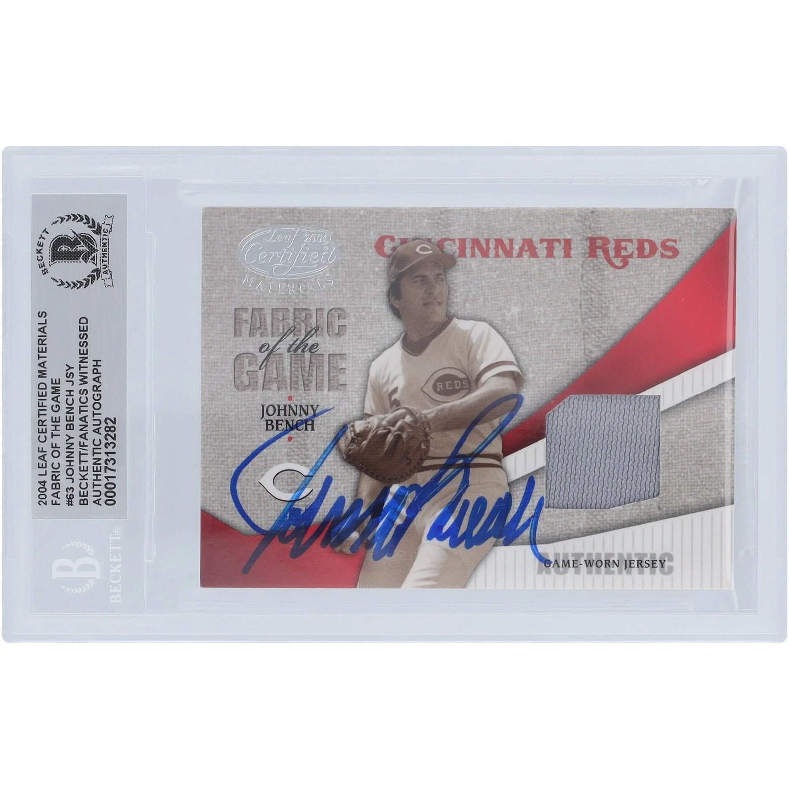 Johnny Bench Signed 2004 Donruss Leaf Certified Materials Card | #FG-JB #/100