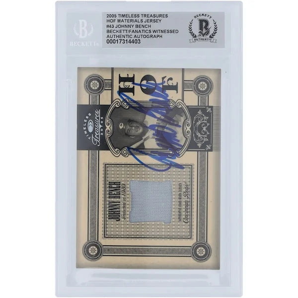 Johnny Bench Signed 2005 Donruss Timeless Treasures HOF Materials Jersey Relic | #/50 Beck