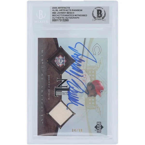 Johnny Bench Signed 2005 Upper Deck Artifacts Rainbow Jersey Relic Card | #/99