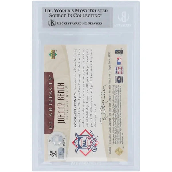 Johnny Bench Signed 2005 Upper Deck Artifacts Rainbow Jersey Relic Card | #/99