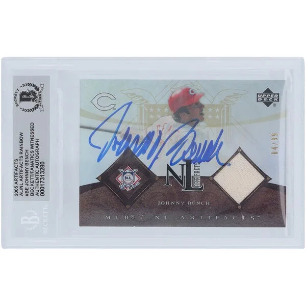 Johnny Bench Signed 2005 Upper Deck Artifacts Rainbow Jersey Relic Card | #/99