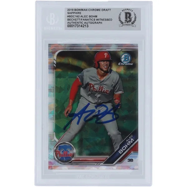 Alec Bohm Philadelphia Phillies Autographed 2019 Bowman Chrome Draft Sapphire #BDC-162 Beckett Fanatics Witnessed Authenticated Card - F3