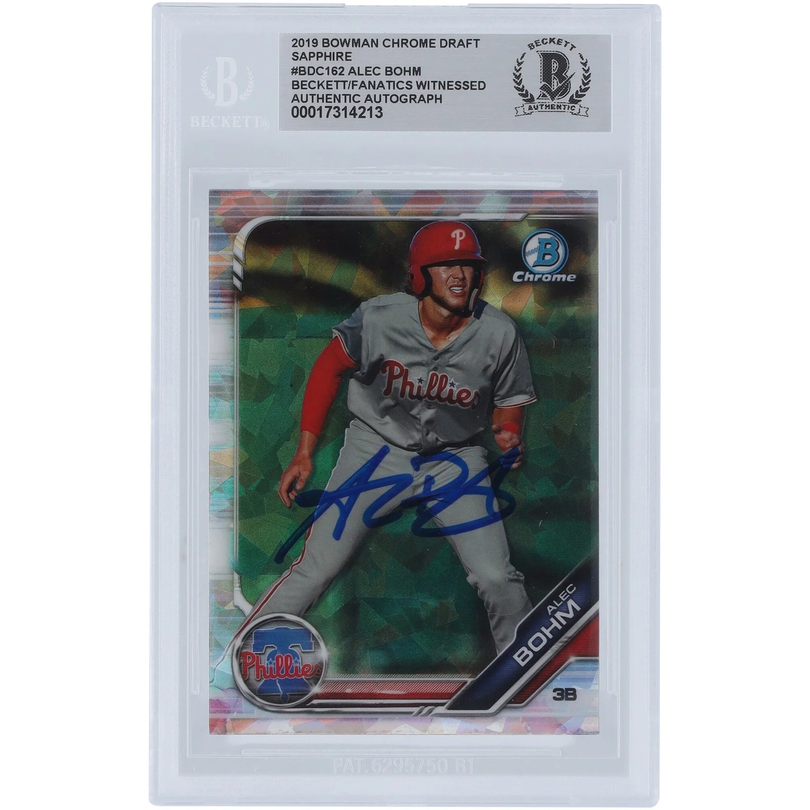 Alec Bohm Philadelphia Phillies Autographed 2019 Bowman Chrome Draft Sapphire #BDC-162 Beckett Fanatics Witnessed Authenticated Card - F3