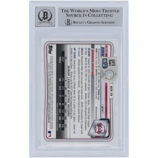Alec Bohm Signed 2020 Bowman Chrome Sapphire Prospects Card #BCP-29 | Graded 10