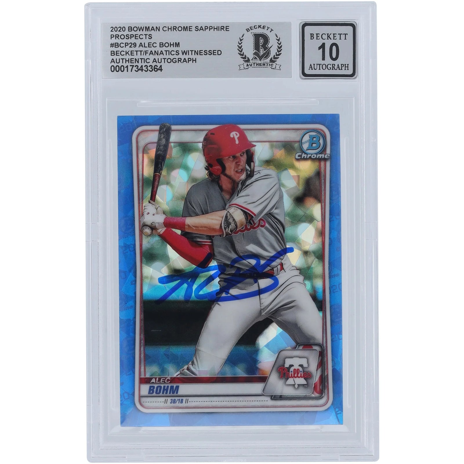 Alec Bohm Signed 2020 Bowman Chrome Sapphire Prospects Card #BCP-29 | Graded 10