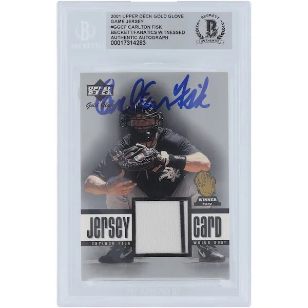 Carlton Fisk Signed 2001 Upper Deck Gold Glove Game Jersey Relic Card | Beckett Authentica