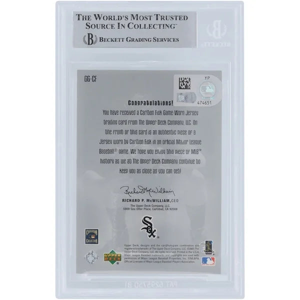 Carlton Fisk Signed 2001 Upper Deck Gold Glove Game Jersey Relic Card | Beckett Authentica