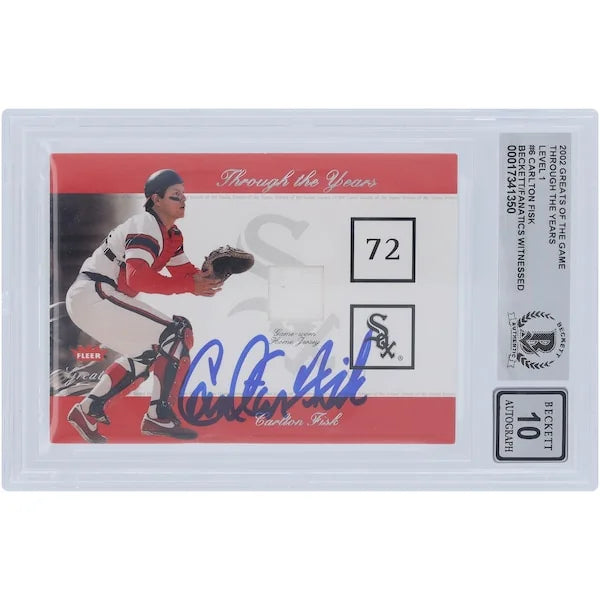 Carlton Fisk Signed 2002 Fleer Greats of the Game Card | Beckett Grade 10