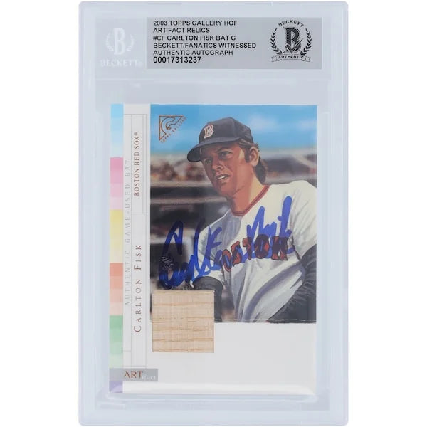 Carlton Fisk Boston Red Sox Autographed 2003 Topps Gallery Artifacts Bat Relic #AR-CF Beckett Fanatics Witnessed Authenticated Card - F2