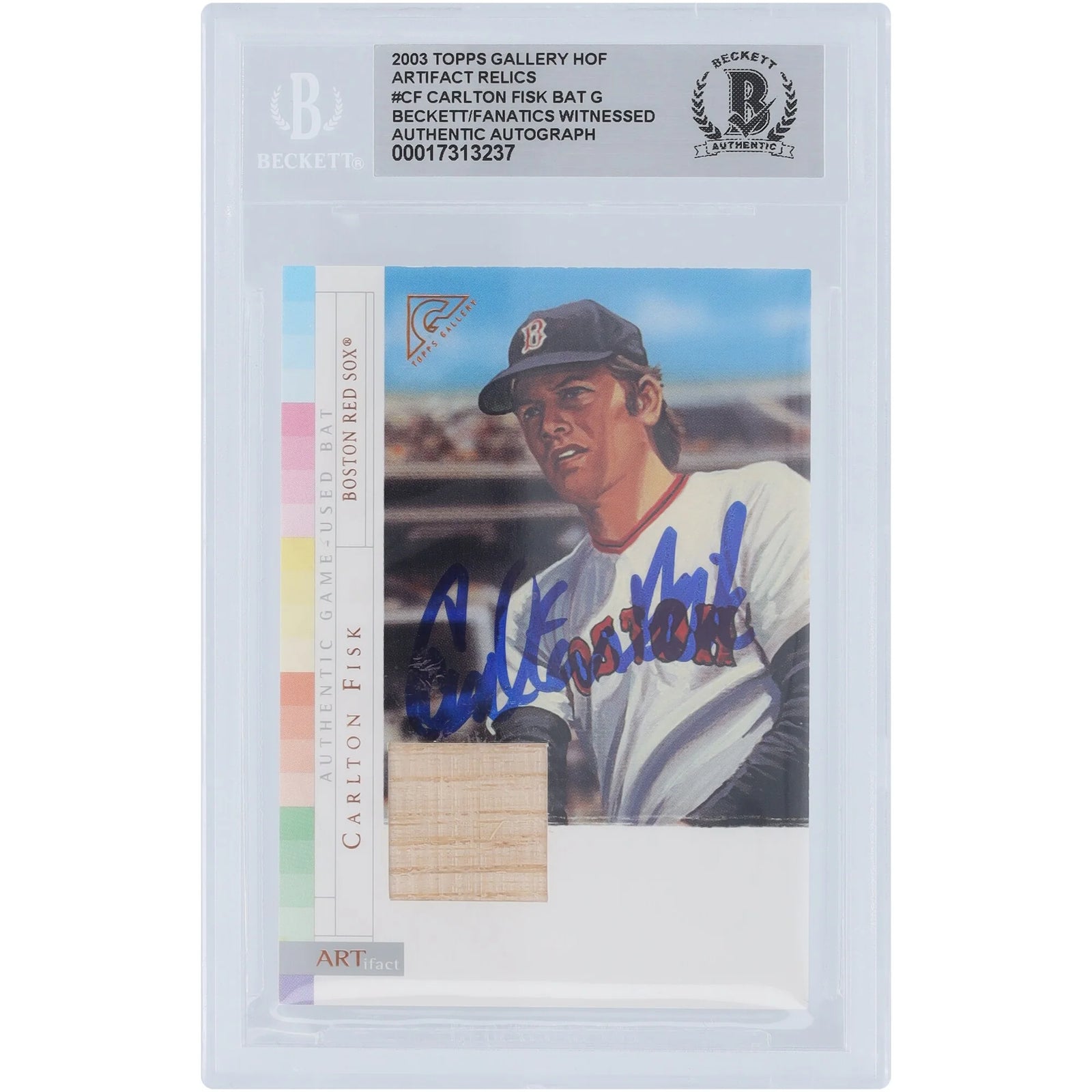 Carlton Fisk Boston Red Sox Autographed 2003 Topps Gallery Artifacts Bat Relic #AR-CF Beckett Fanatics Witnessed Authenticated Card - F2