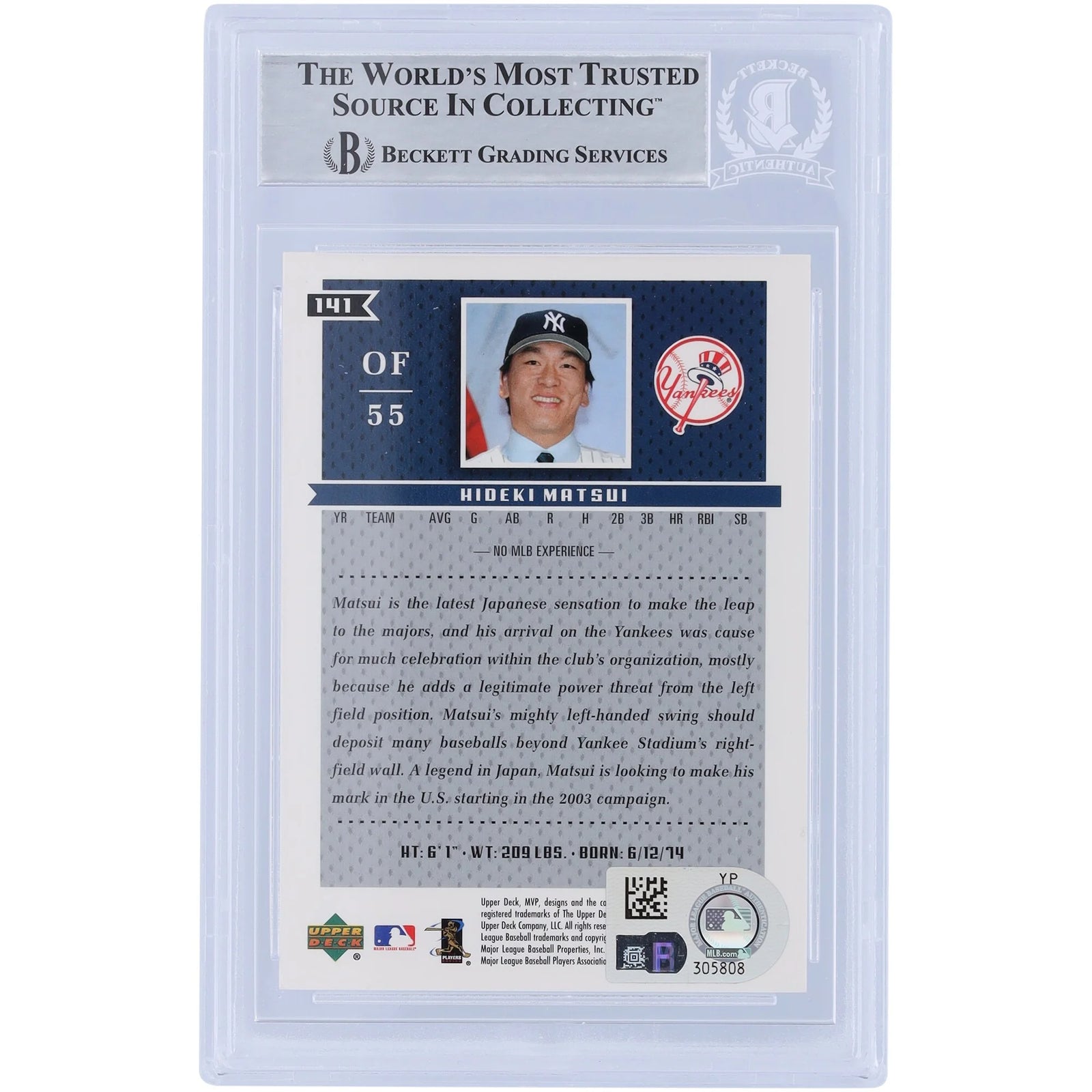 Hideki Matsui Signed 2003 Upper Deck MVP #141 Rookie Card | Yankees