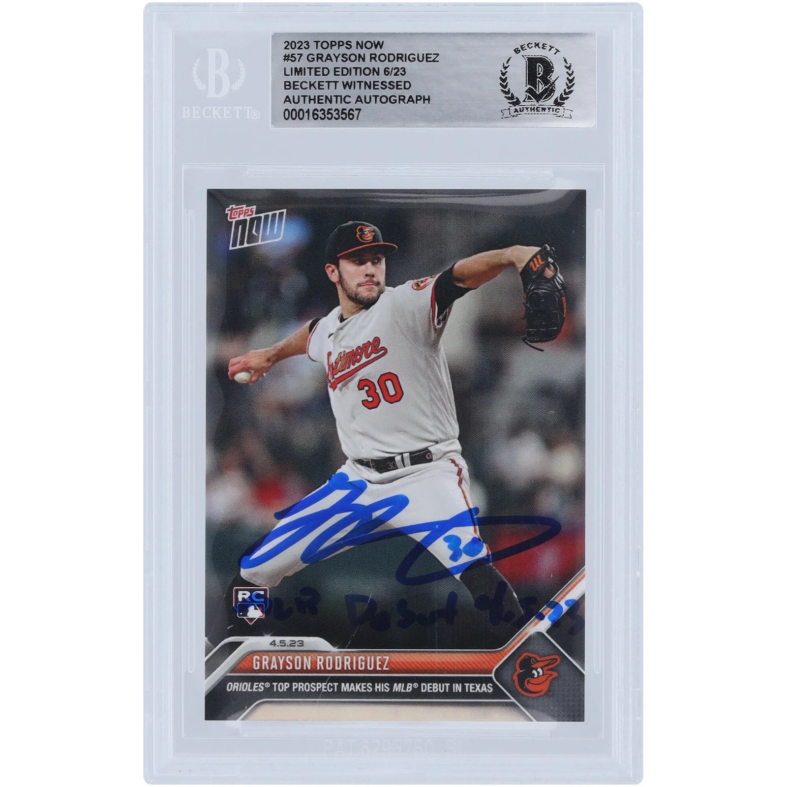 Grayson Rodriguez Signed 2023 Topps Now Rookie Card | MLB Debut Inscription