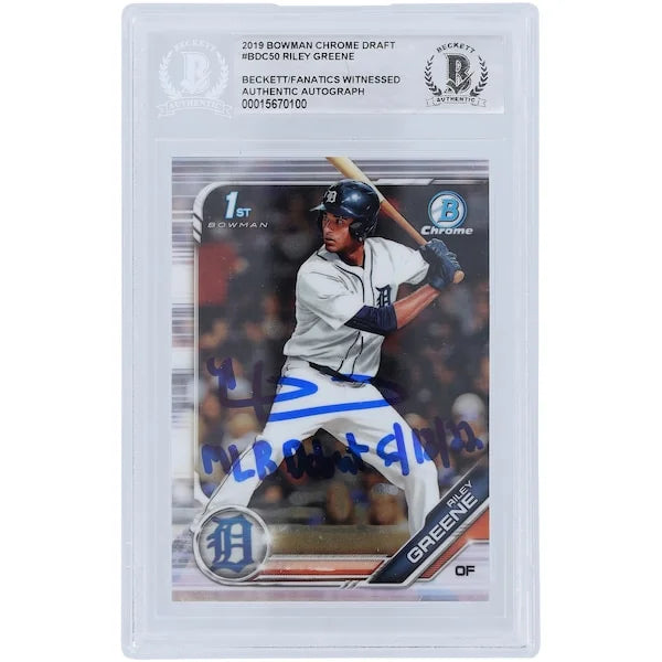 Riley Greene Detroit Tigers Autographed 2019 Bowman Chrome Draft #BDC-50 Beckett Fanatics Witnessed Authenticated Rookie Card with "MLB Debut 6-18-22" Inscription - F2