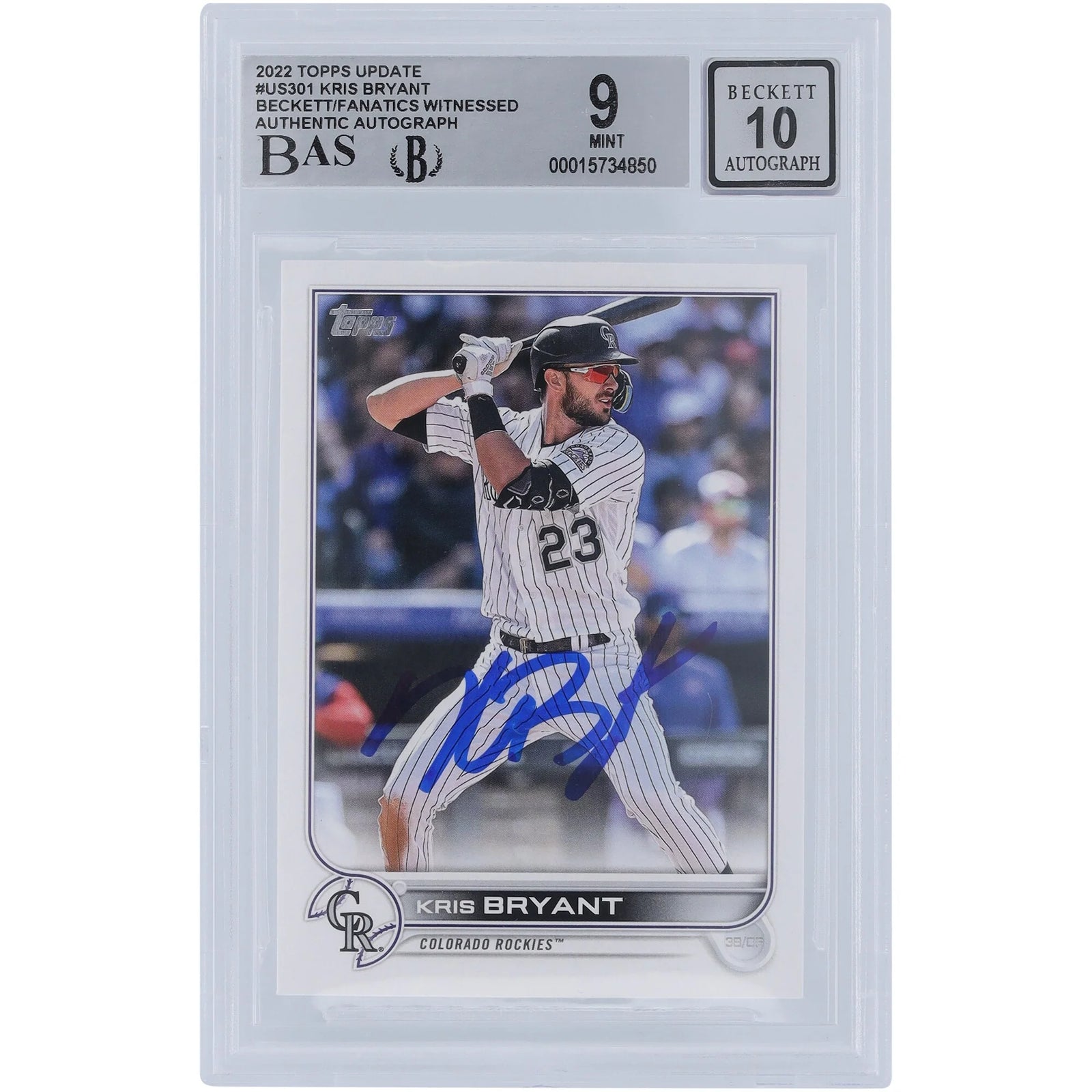 Kris Bryant Signed 2022 Topps Update #US301 | Beckett 9