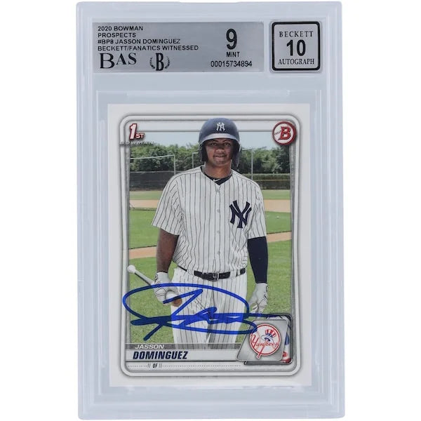 Jasson Dominguez Signed 2020 Bowman Series 1 #BP-8 Rookie Card | Beckett 9