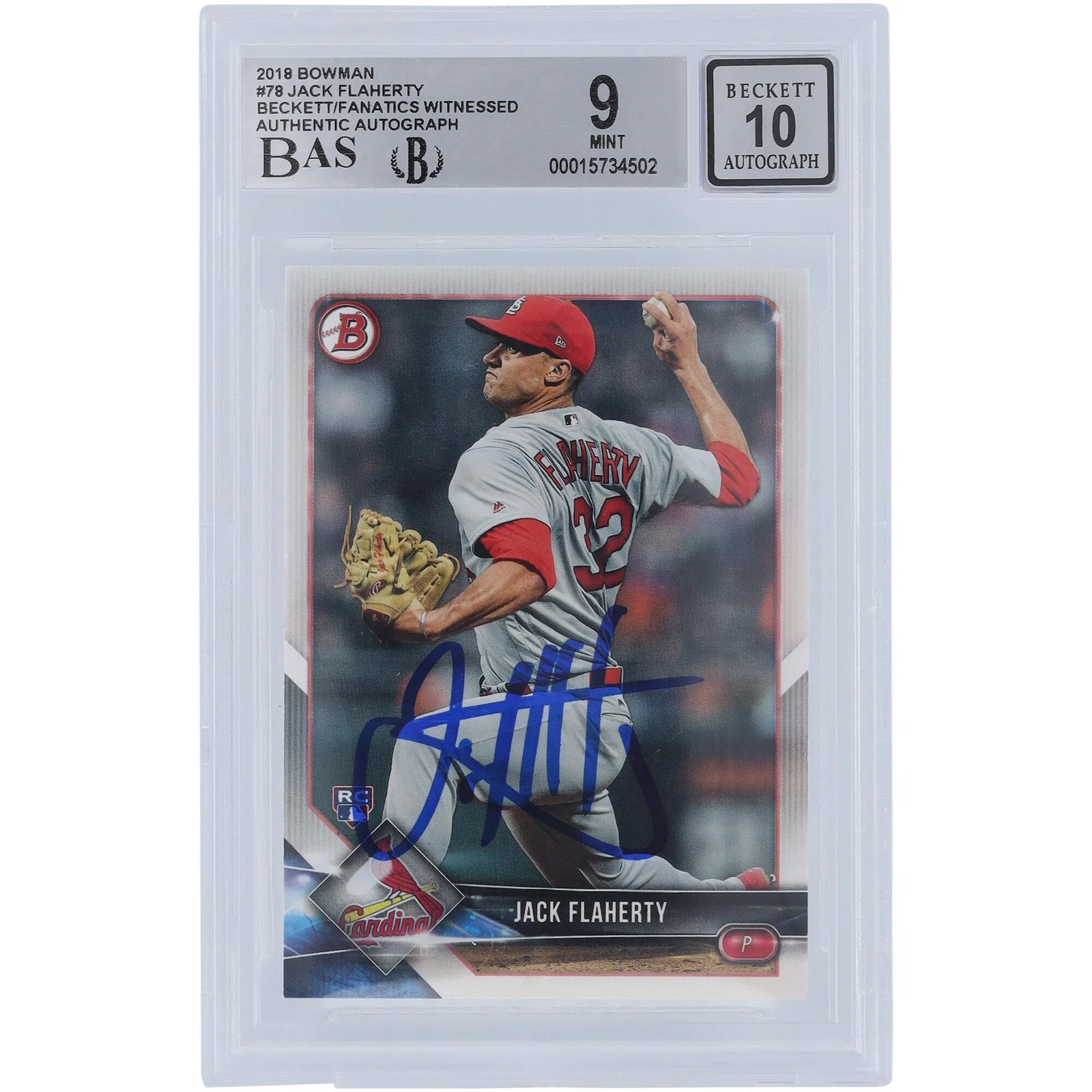 Jack Flaherty Signed 2018 Bowman Series 1 #78 Rookie Card | Beckett 9