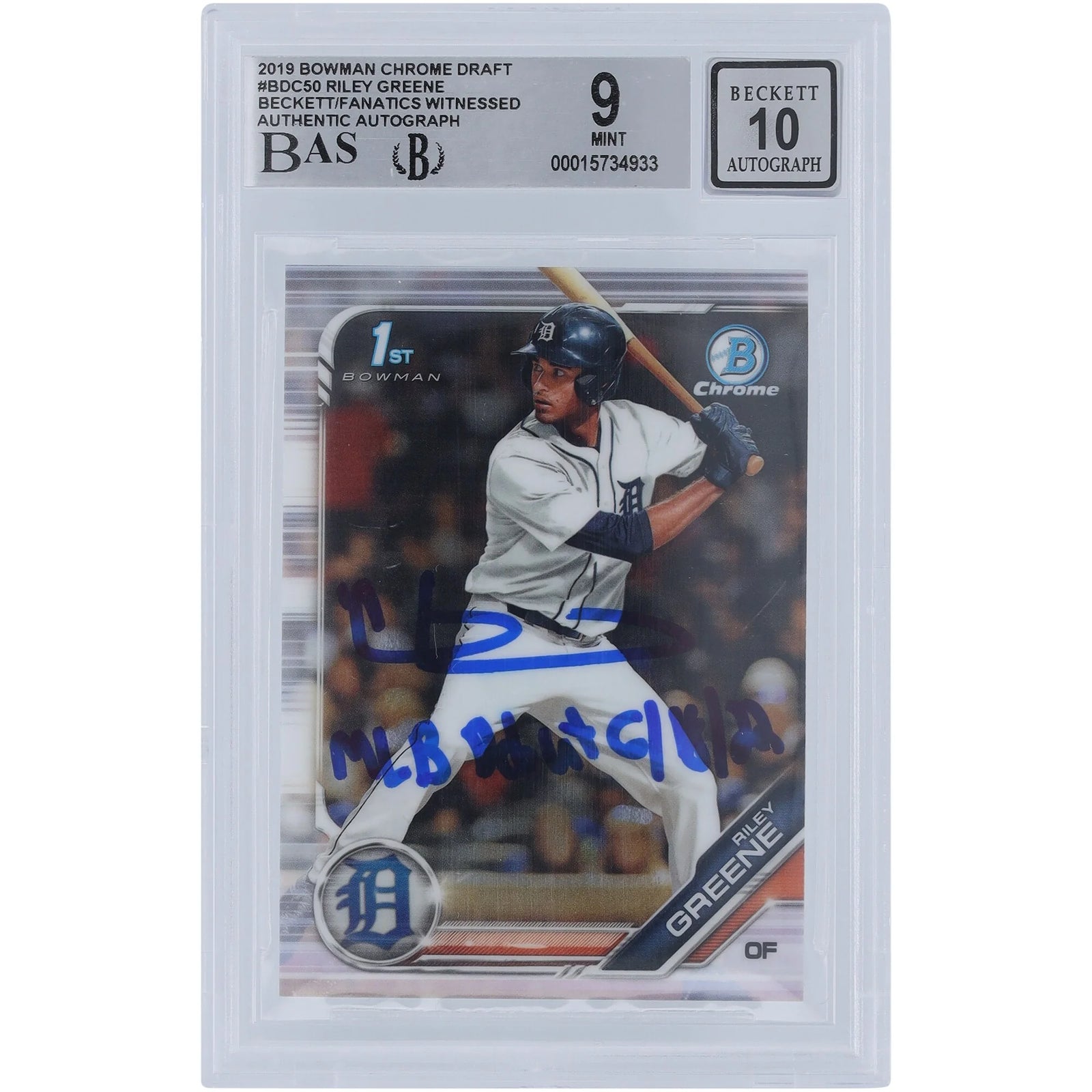 Riley Greene Signed 2019 Bowman Chrome Draft #BDC-50 Rookie Card | MLB Debut Inscription