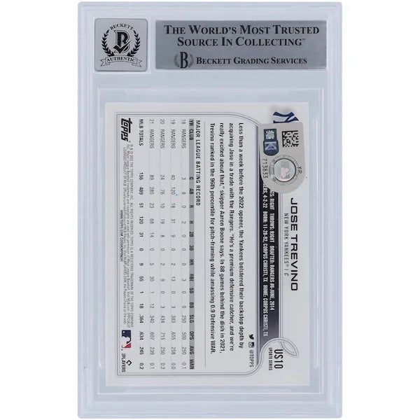 Jose Trevino Signed 2022 Topps Update #US10 Card | Beckett Authenticated 9