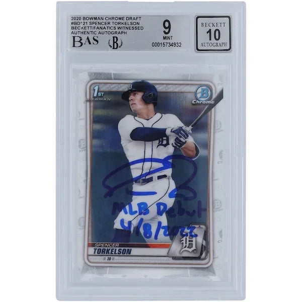 Spencer Torkelson Signed 2020 Bowman Chrome Draft #BD-121 Rookie Card | MLB Debut 2022 Ins