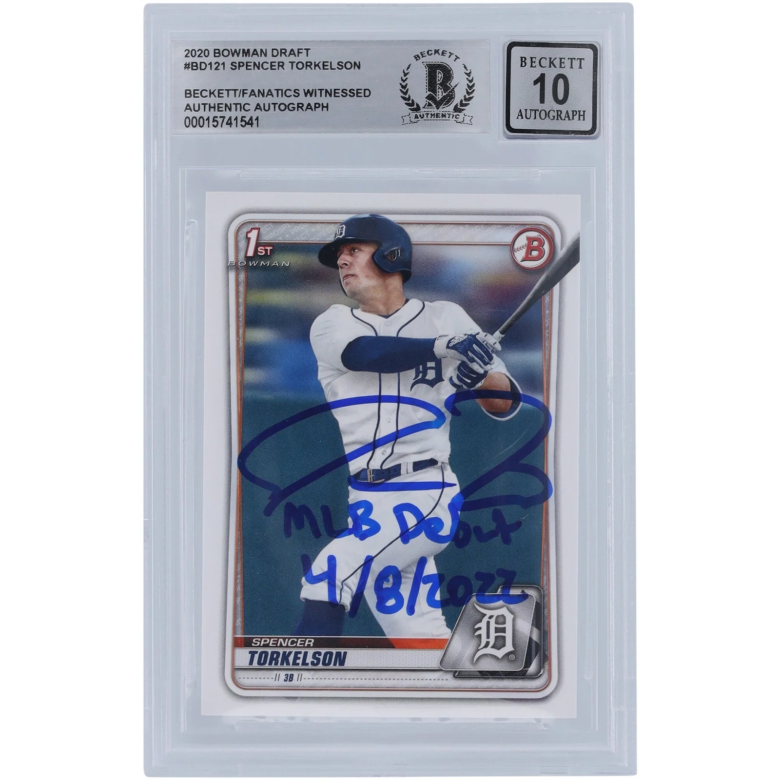 2022 Spencer Torkelson Signed 2020 Bowman Draft #BD-121 Rookie Card | Graded 10