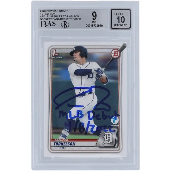 2022 Spencer Torkelson Signed 2020 Bowman Draft #BD-121 Rookie Card | Beckett 9
