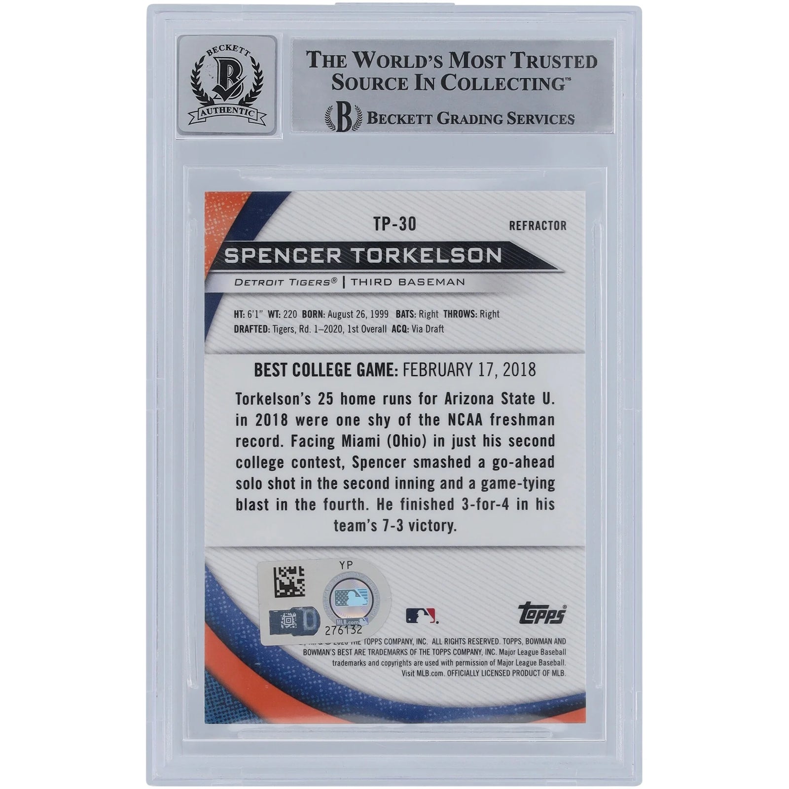 Spencer Torkelson Signed 2020 Bowman's Best Rookie Card | Graded 9
