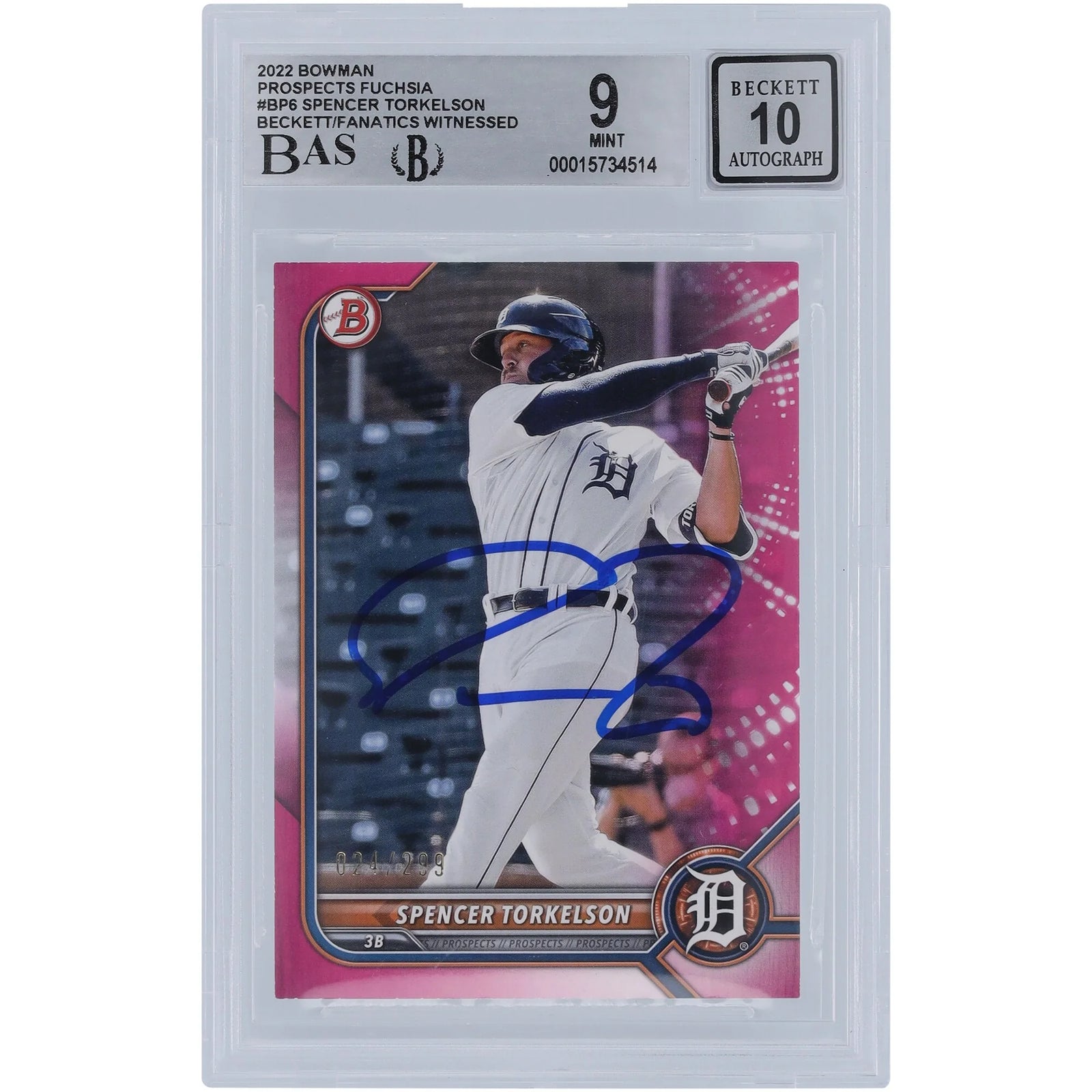 Spencer Torkelson Signed 2022 Bowman Fuchsia #BP6 Rookie Card | Graded 9