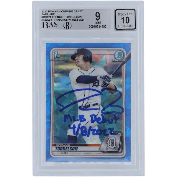 2022 Spencer Torkelson Signed 2020 Bowman Chrome Draft Sapphire Rookie Card | Beckett 9