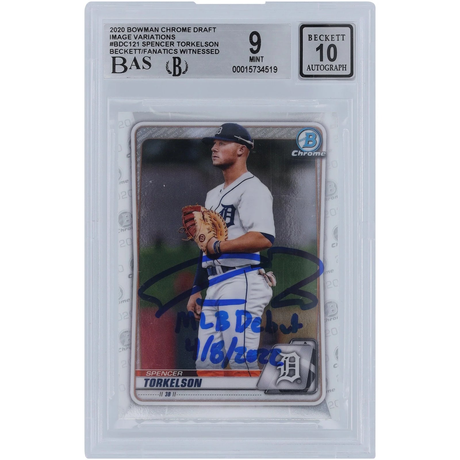 2022 Spencer Torkelson Signed 2020 Bowman Chrome Draft Rookie Card | Beckett 9