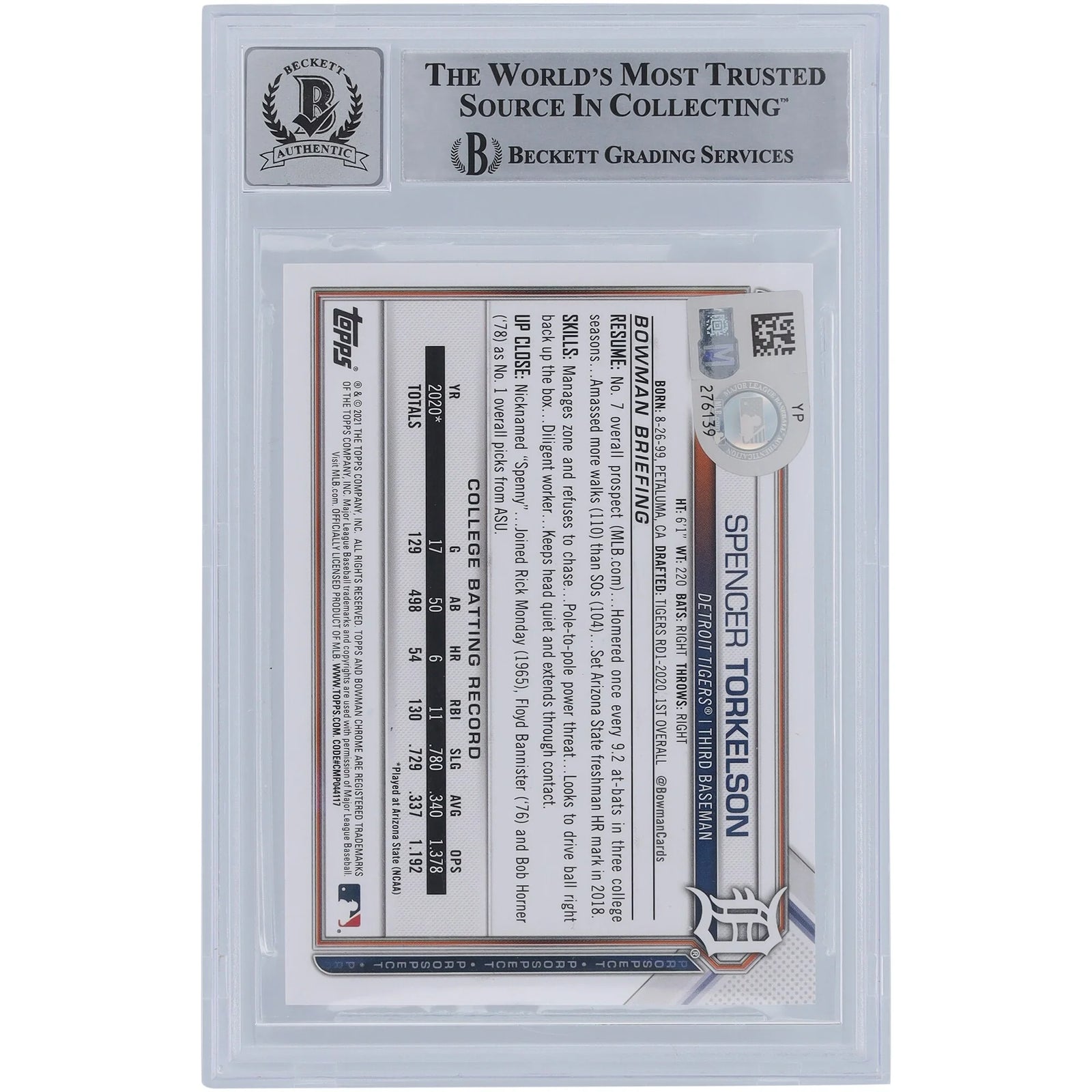 Spencer Torkelson Signed 2021 Bowman Neon Green Rookie Card | BGS 10