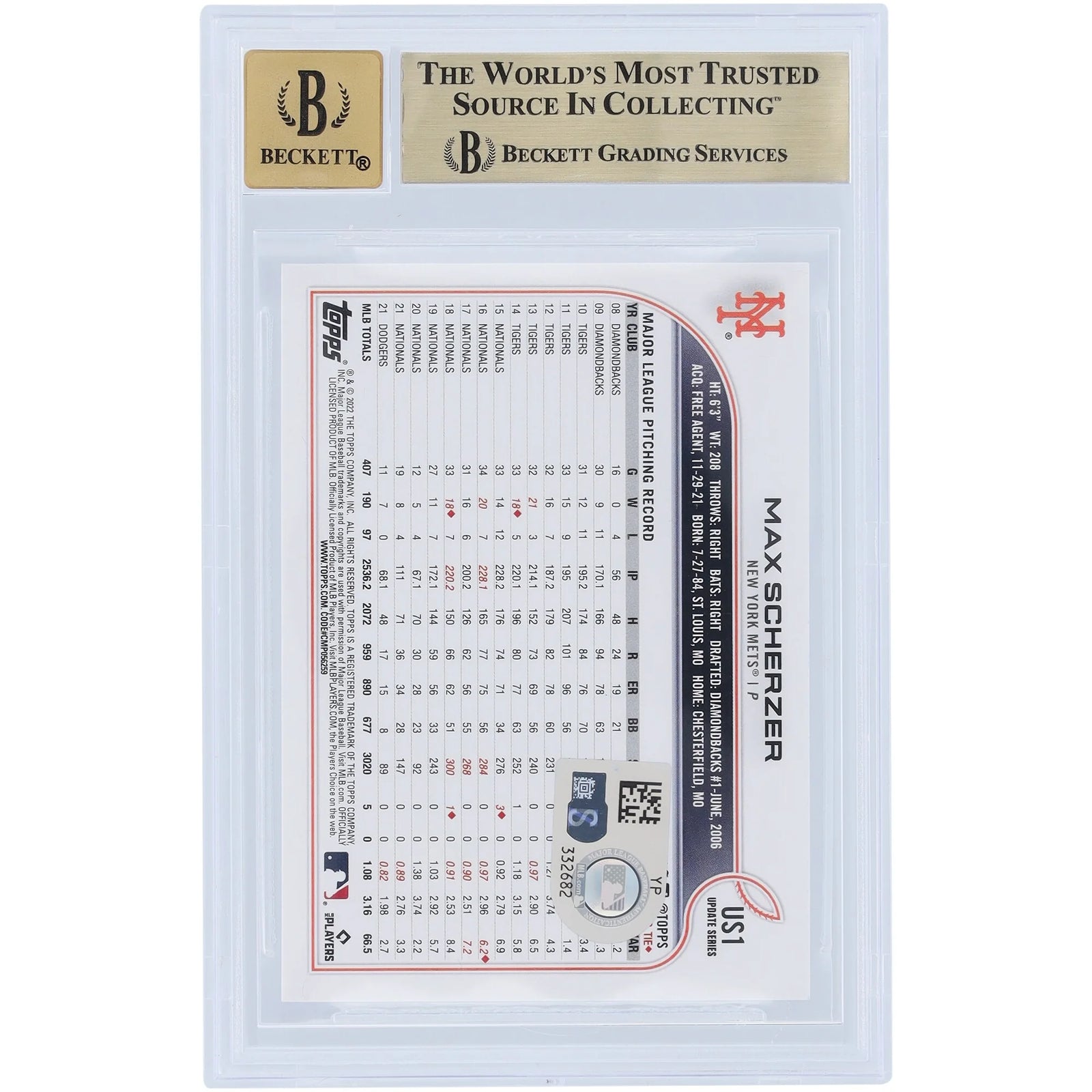 Max Scherzer Signed 2022 Topps Update #US1 | Mad Max Inscription